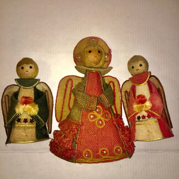 Angels Burlap Vintage 60s 70s Christmas Centerpiece Tree...